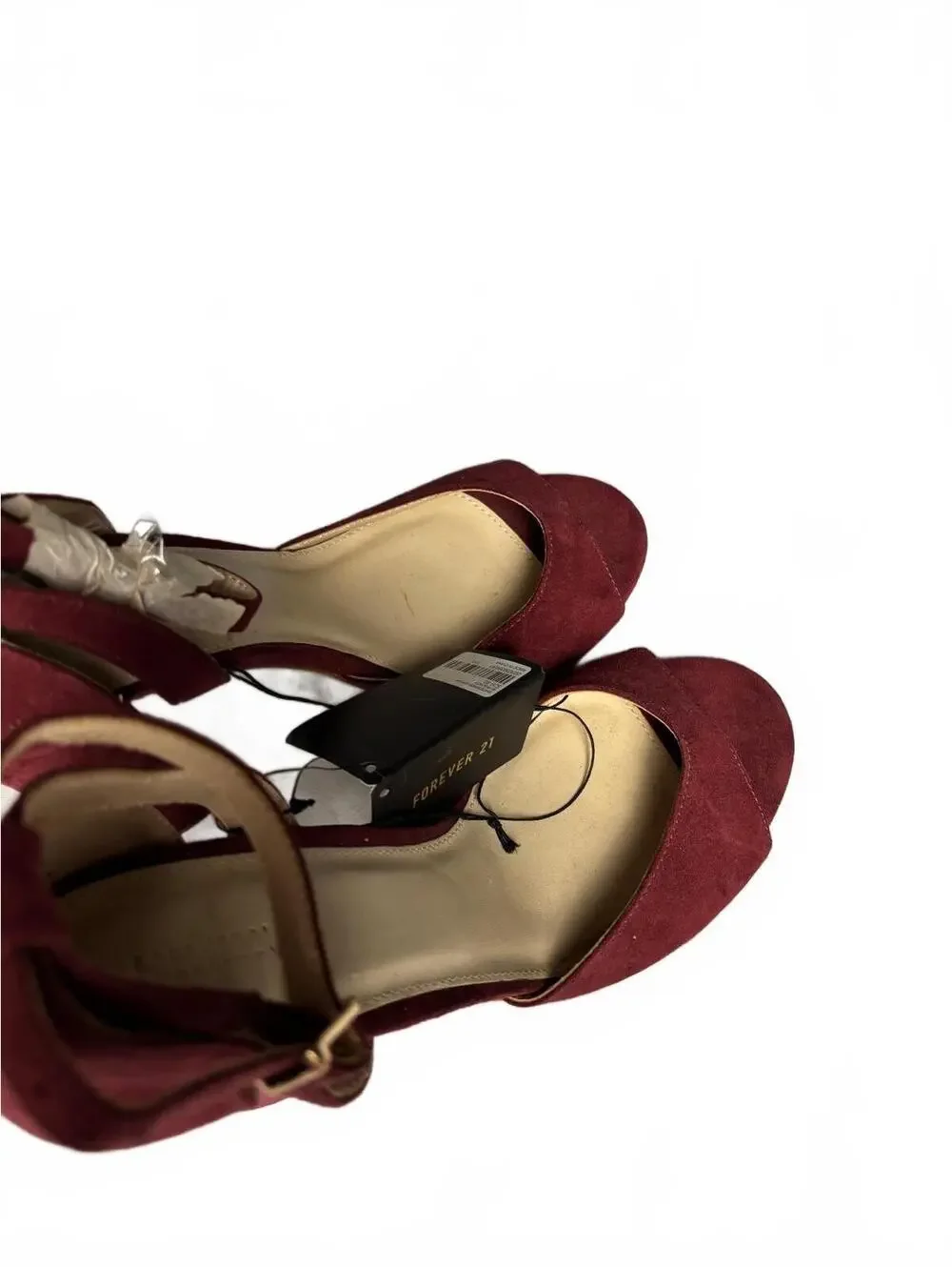 Forever 21 Burgundy Suede Block Heel Sandals with Ankle Strp